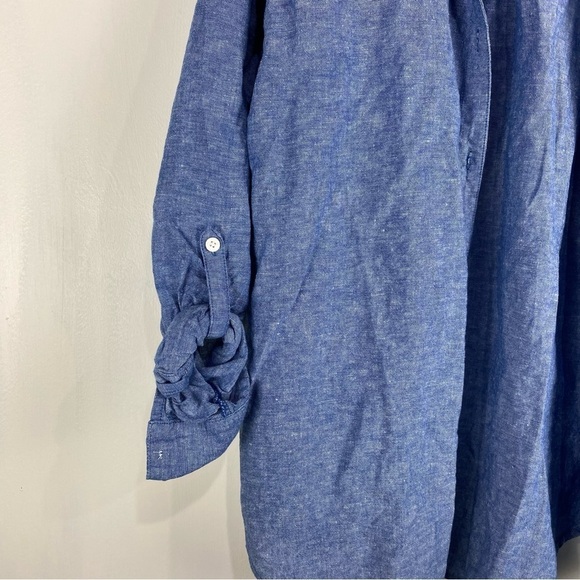 Liz Claiborne Linen Cotton Blend Coastal Button Up Down Shirt Top Blouse Blue XL - Picture 2 of 5